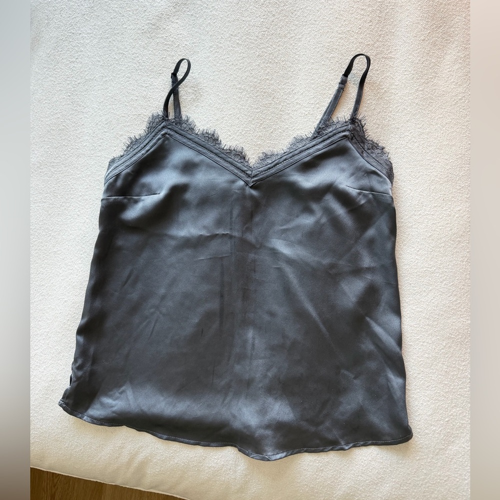 Abercrombie Silky Lace Trim Camisole in Charcoal Gray - Size XS
